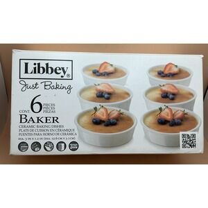 Libbey Just Baking 6 Piece White Ceramic‎ Baking Dishes 5in x 1.2in NEW Open Box